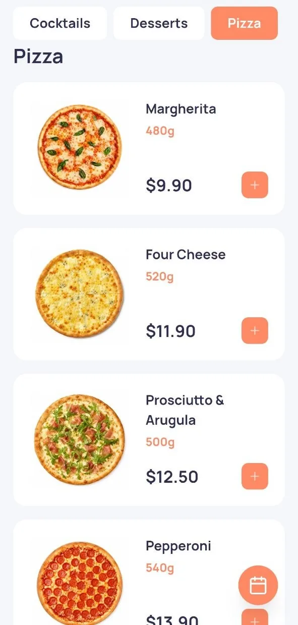 Smartphone con un menú digital QR — ejemplo de Pizzería